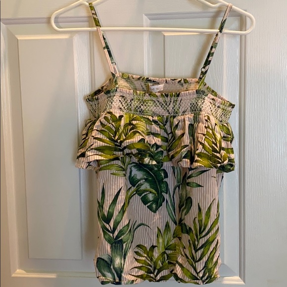 pink and white stripe and palm leaves tank top - Picture 1 of 5